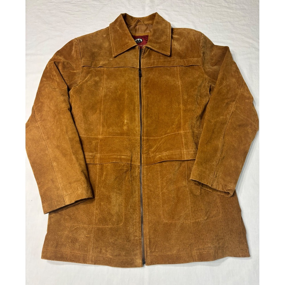 Marc Mattis Brown Suede Leather Full Zip Jacket Coat Mens Large Tan Vintage